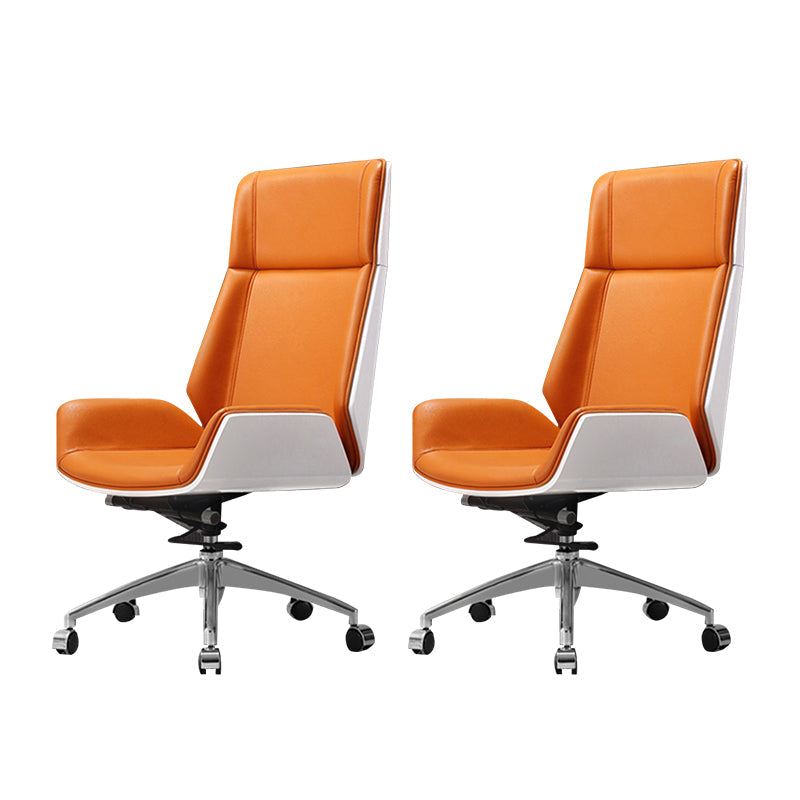 Contemporary Slide Swivel Chair Executive High Back Managers Chair Orange Genuine Leather 2 Piece Set Clearhalo 'furn' 'furn_office_chair' 'Furniture' 'Office Chairs' 'Office Furniture' 'office_chair' 6431123