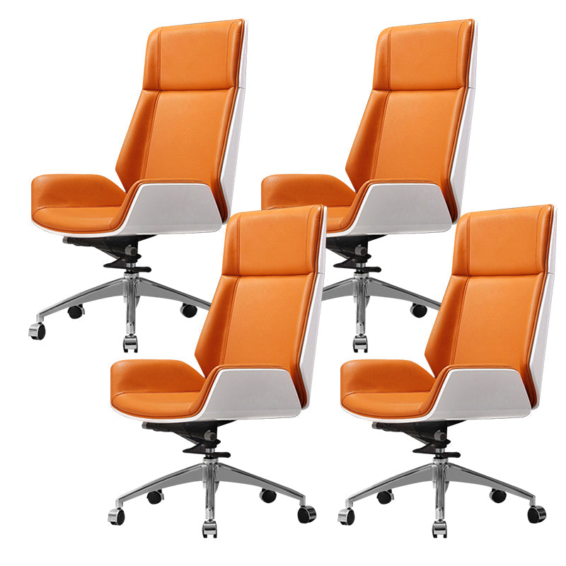 Contemporary Slide Swivel Chair Executive High Back Managers Chair Orange Genuine Leather 4 Piece Set Clearhalo 'furn' 'furn_office_chair' 'Furniture' 'Office Chairs' 'Office Furniture' 'office_chair' 6431124