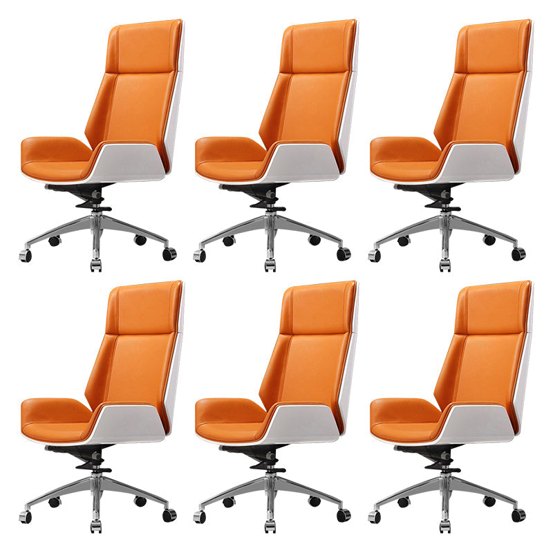 Contemporary Slide Swivel Chair Executive High Back Managers Chair Orange Genuine Leather 6 Piece Set Clearhalo 'furn' 'furn_office_chair' 'Furniture' 'Office Chairs' 'Office Furniture' 'office_chair' 6431125