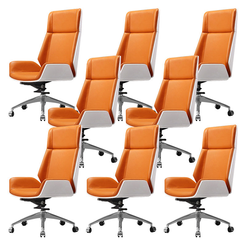 Contemporary Slide Swivel Chair Executive High Back Managers Chair Orange Genuine Leather 8 Piece Set Clearhalo 'furn' 'furn_office_chair' 'Furniture' 'Office Chairs' 'Office Furniture' 'office_chair' 6431126