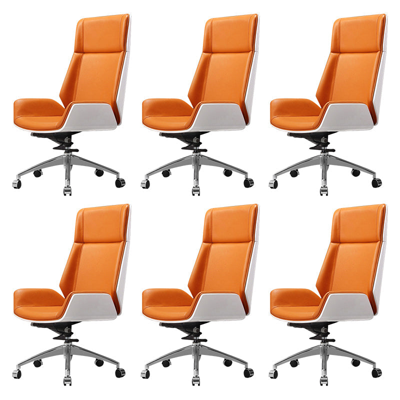 Contemporary Slide Swivel Chair Executive High Back Managers Chair Orange Microfiber Leather 6 Piece Set Clearhalo 'furn' 'furn_office_chair' 'Furniture' 'Office Chairs' 'Office Furniture' 'office_chair' 6431130
