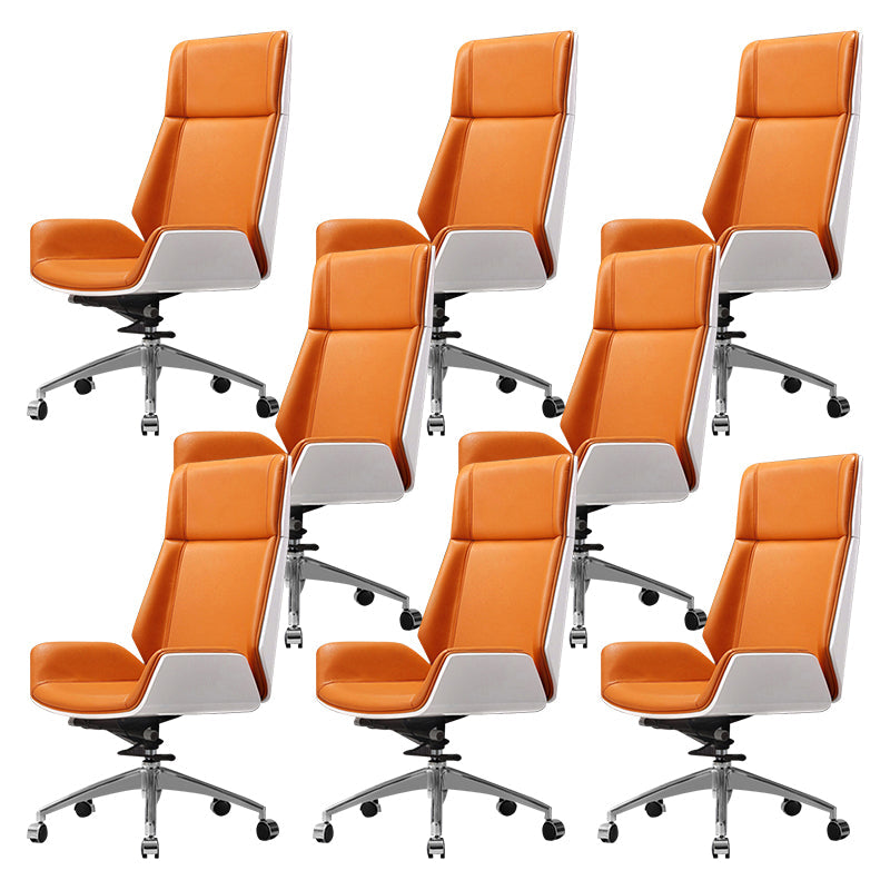 Contemporary Slide Swivel Chair Executive High Back Managers Chair Orange Microfiber Leather 8 Piece Set Clearhalo 'furn' 'furn_office_chair' 'Furniture' 'Office Chairs' 'Office Furniture' 'office_chair' 6431131