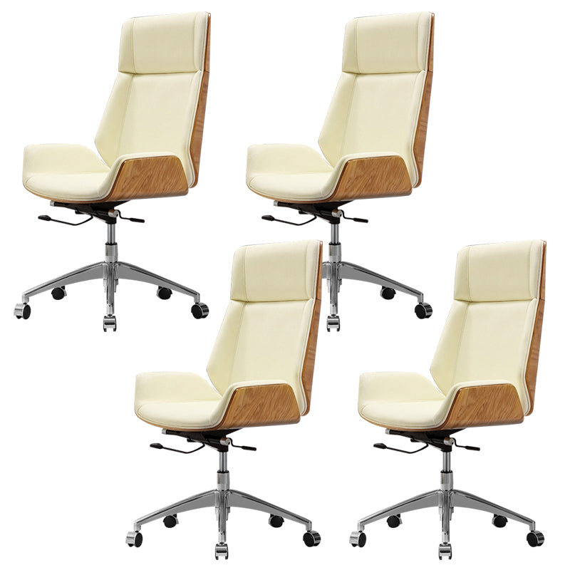 Contemporary Slide Swivel Chair Executive High Back Managers Chair Off-White Faux Leather 4 Piece Set Clearhalo 'furn' 'furn_office_chair' 'Furniture' 'Office Chairs' 'Office Furniture' 'office_chair' 6431134