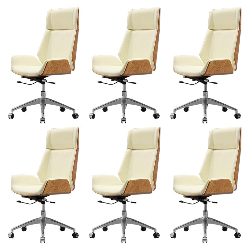 Contemporary Slide Swivel Chair Executive High Back Managers Chair Off-White Faux Leather 6 Piece Set Clearhalo 'furn' 'furn_office_chair' 'Furniture' 'Office Chairs' 'Office Furniture' 'office_chair' 6431135