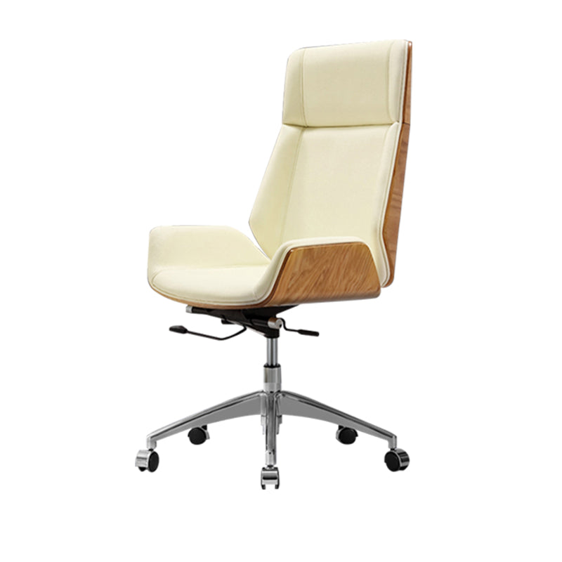 Contemporary Slide Swivel Chair Executive High Back Managers Chair Off-White Genuine Leather 1 Piece Clearhalo 'furn' 'furn_office_chair' 'Furniture' 'Office Chairs' 'Office Furniture' 'office_chair' 6431137