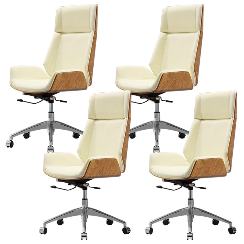 Contemporary Slide Swivel Chair Executive High Back Managers Chair Off-White Genuine Leather 4 Piece Set Clearhalo 'furn' 'furn_office_chair' 'Furniture' 'Office Chairs' 'Office Furniture' 'office_chair' 6431139