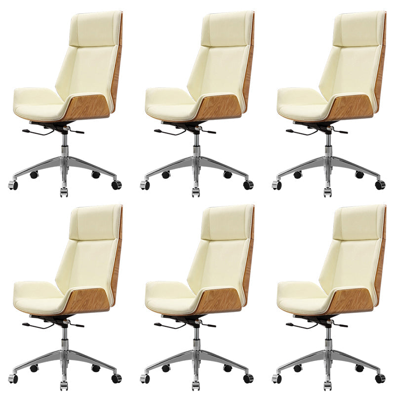 Contemporary Slide Swivel Chair Executive High Back Managers Chair Off-White Genuine Leather 6 Piece Set Clearhalo 'furn' 'furn_office_chair' 'Furniture' 'Office Chairs' 'Office Furniture' 'office_chair' 6431140