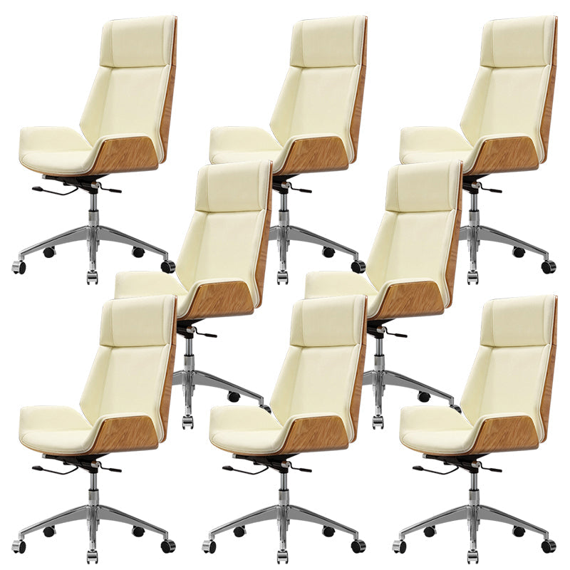 Contemporary Slide Swivel Chair Executive High Back Managers Chair Off-White Genuine Leather 8 Piece Set Clearhalo 'furn' 'furn_office_chair' 'Furniture' 'Office Chairs' 'Office Furniture' 'office_chair' 6431141