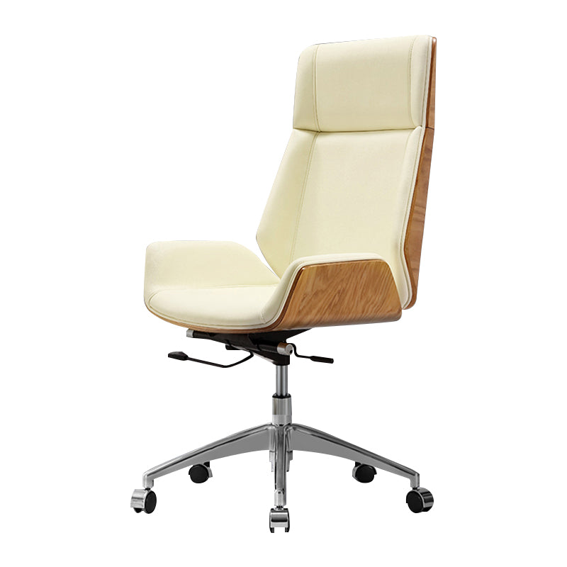Contemporary Slide Swivel Chair Executive High Back Managers Chair Off-White Microfiber Leather 1 Piece Clearhalo 'furn' 'furn_office_chair' 'Furniture' 'Office Chairs' 'Office Furniture' 'office_chair' 6431142