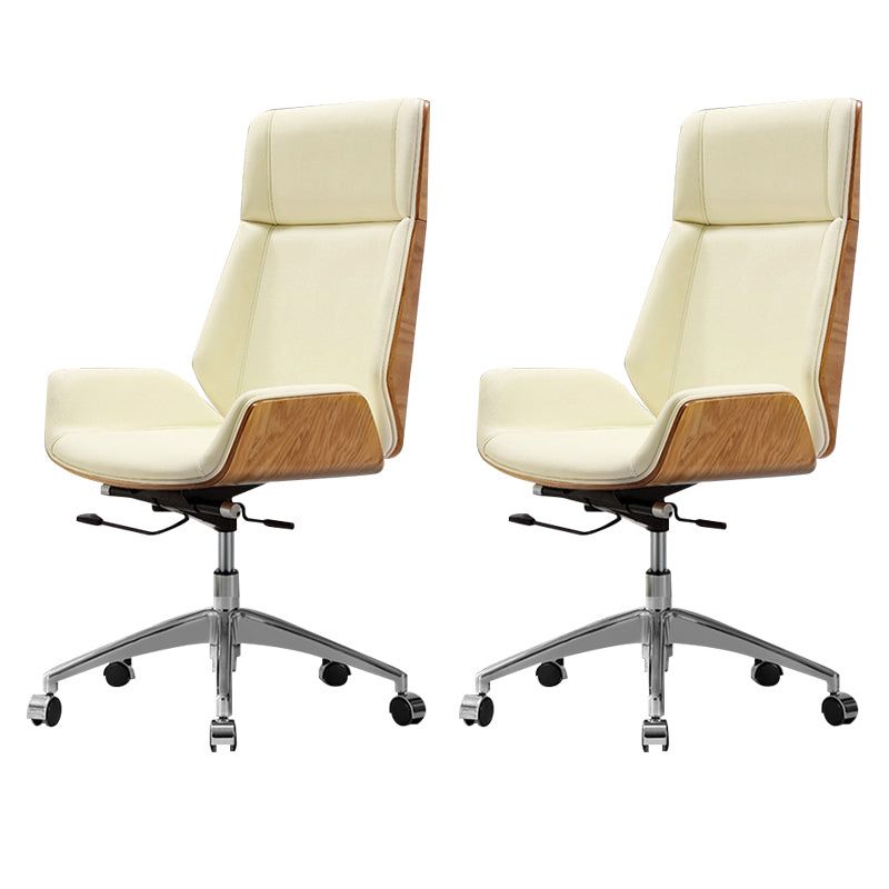 Contemporary Slide Swivel Chair Executive High Back Managers Chair Off-White Microfiber Leather 2 Piece Set Clearhalo 'furn' 'furn_office_chair' 'Furniture' 'Office Chairs' 'Office Furniture' 'office_chair' 6431143