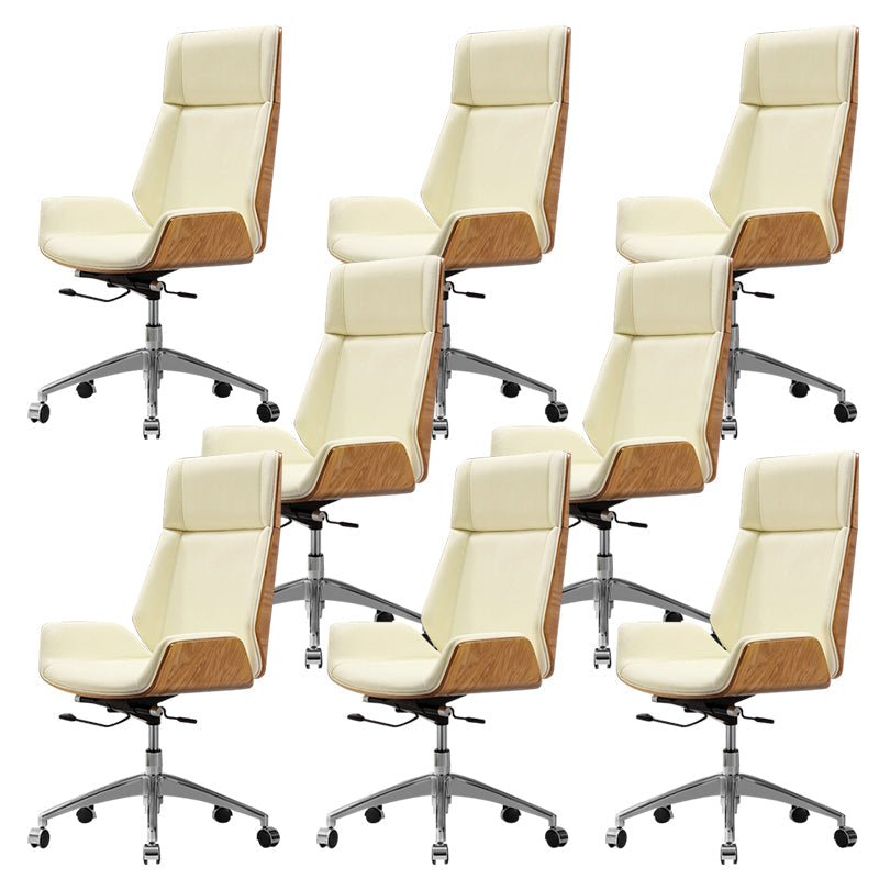 Contemporary Slide Swivel Chair Executive High Back Managers Chair Off-White Microfiber Leather 8 Piece Set Clearhalo 'furn' 'furn_office_chair' 'Furniture' 'Office Chairs' 'Office Furniture' 'office_chair' 6431146