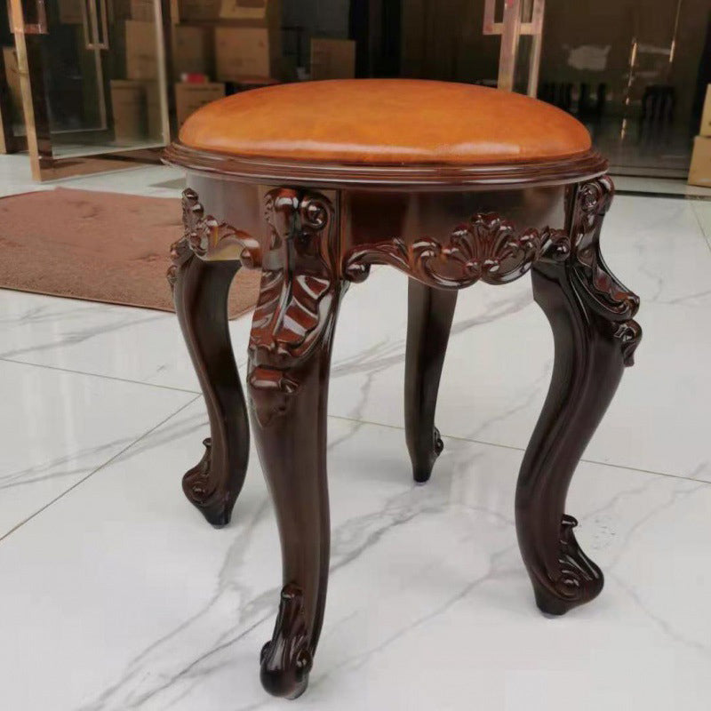 Upholstered Pouf Ottoman Pure Color Metal Frame Craving Stain Resistant Poof Stool Brown Round 1 Piece Clearhalo 'furn' 'furn_ottomans_poufs' 'Furniture' 'Living Room Furniture' 'Ottomans & Poufs' 'ottomans_poufs' 6431441