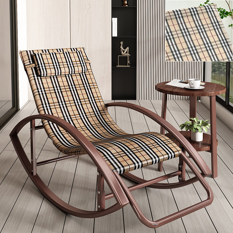 Contemporary Rocker Chair Metal Frame Water Resistant Fabric Rocker Chair with Pillow Brown Brown Clearhalo 'Chairs & Seating' 'furn' 'furn_rocking_chairs' 'Furniture' 'Living Room Furniture' 'Rocking Chairs' 'rocking_chairs' 6431988