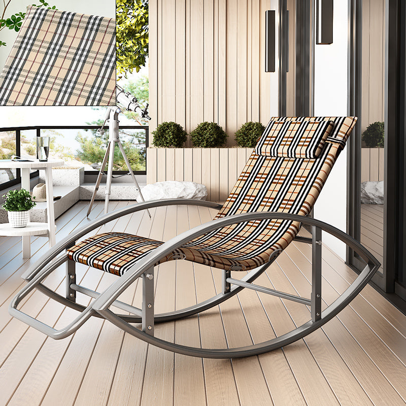 Contemporary Rocker Chair Metal Frame Water Resistant Fabric Rocker Chair with Pillow Brown Silver Clearhalo 'Chairs & Seating' 'furn' 'furn_rocking_chairs' 'Furniture' 'Living Room Furniture' 'Rocking Chairs' 'rocking_chairs' 6431991