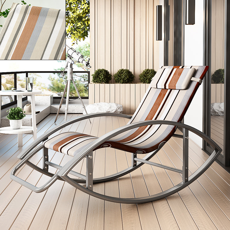 Contemporary Rocker Chair Metal Frame Water Resistant Fabric Rocker Chair with Pillow Coffee Silver Clearhalo 'Chairs & Seating' 'furn' 'furn_rocking_chairs' 'Furniture' 'Living Room Furniture' 'Rocking Chairs' 'rocking_chairs' 6431994