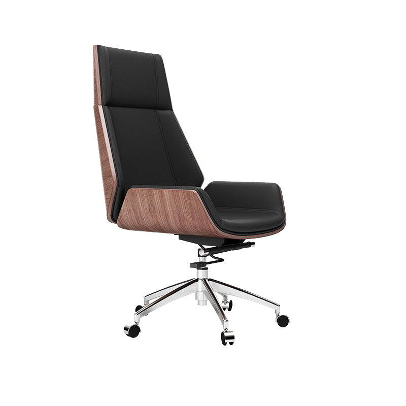 Contemporary Wheels Swivel Chair Faux Leather High Back Chair Black 1 Piece Star Base Clearhalo 'furn' 'furn_office_chair' 'Furniture' 'Office Chairs' 'Office Furniture' 'office_chair' 6432053