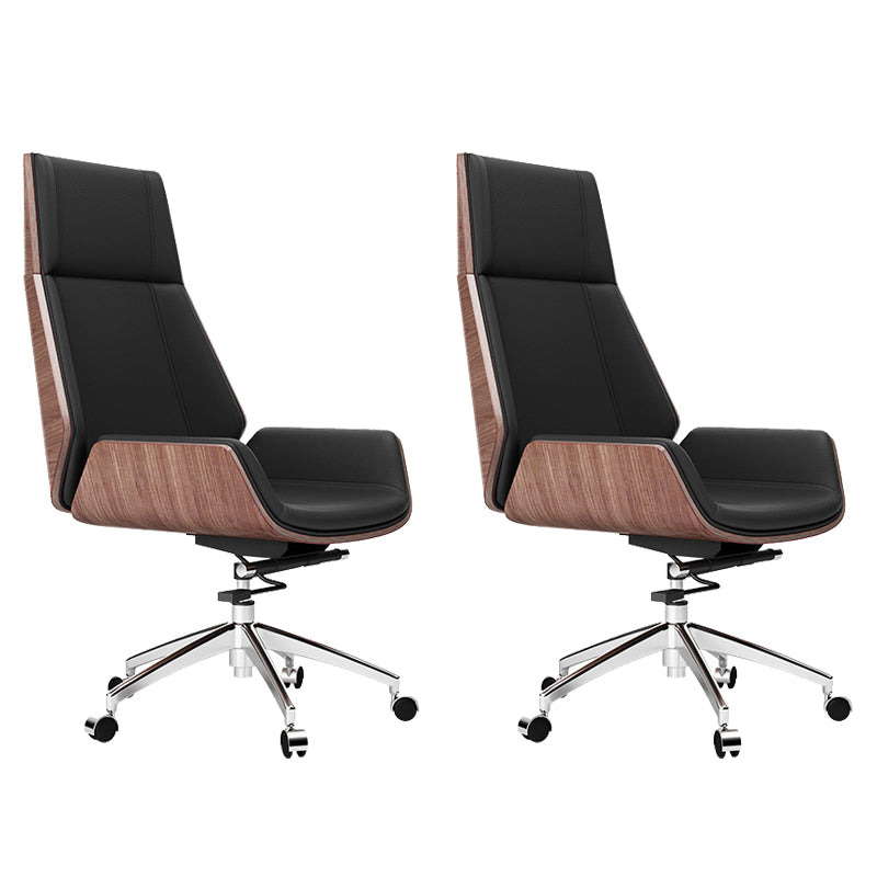 Contemporary Wheels Swivel Chair Faux Leather High Back Chair Black 2 Piece Set Star Base Clearhalo 'furn' 'furn_office_chair' 'Furniture' 'Office Chairs' 'Office Furniture' 'office_chair' 6432055