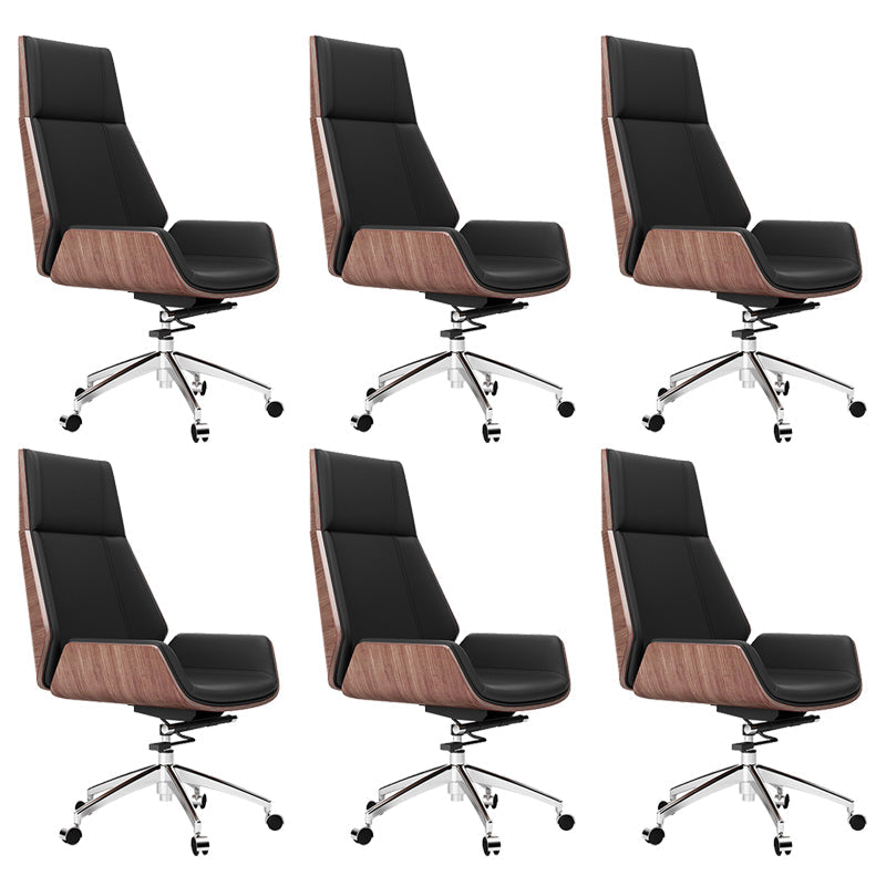 Contemporary Wheels Swivel Chair Faux Leather High Back Chair Black 6 Piece Set Star Base Clearhalo 'furn' 'furn_office_chair' 'Furniture' 'Office Chairs' 'Office Furniture' 'office_chair' 6432059