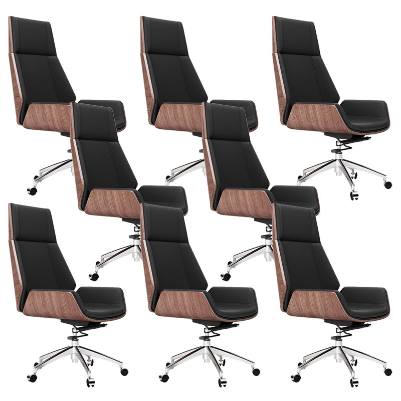 Contemporary Wheels Swivel Chair Faux Leather High Back Chair Black 8 Piece Set Star Base Clearhalo 'furn' 'furn_office_chair' 'Furniture' 'Office Chairs' 'Office Furniture' 'office_chair' 6432061