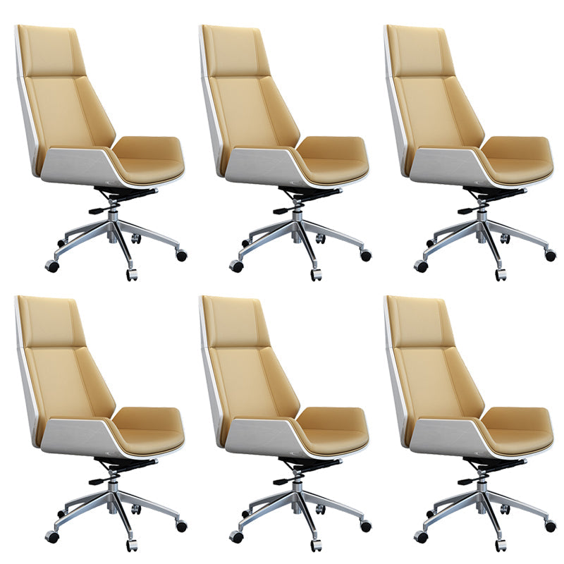 Contemporary Wheels Swivel Chair Faux Leather High Back Chair Beige 6 Piece Set Star Base Clearhalo 'furn' 'furn_office_chair' 'Furniture' 'Office Chairs' 'Office Furniture' 'office_chair' 6432067
