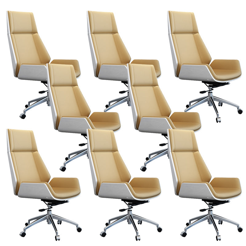 Contemporary Wheels Swivel Chair Faux Leather High Back Chair Beige 8 Piece Set Star Base Clearhalo 'furn' 'furn_office_chair' 'Furniture' 'Office Chairs' 'Office Furniture' 'office_chair' 6432068