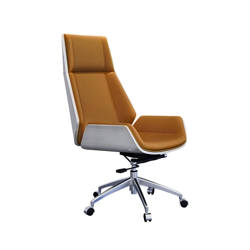 Contemporary Wheels Swivel Chair Faux Leather High Back Chair Brown 1 Piece Star Base Clearhalo 'furn' 'furn_office_chair' 'Furniture' 'Office Chairs' 'Office Furniture' 'office_chair' 6432069