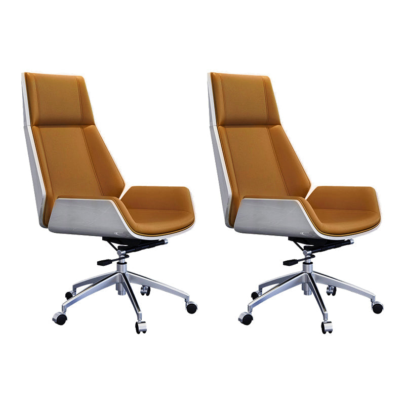 Contemporary Wheels Swivel Chair Faux Leather High Back Chair Brown 2 Piece Set Star Base Clearhalo 'furn' 'furn_office_chair' 'Furniture' 'Office Chairs' 'Office Furniture' 'office_chair' 6432070