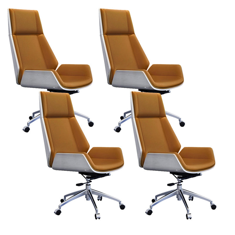 Contemporary Wheels Swivel Chair Faux Leather High Back Chair Brown 4 Piece Set Star Base Clearhalo 'furn' 'furn_office_chair' 'Furniture' 'Office Chairs' 'Office Furniture' 'office_chair' 6432071