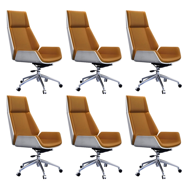 Contemporary Wheels Swivel Chair Faux Leather High Back Chair Brown 6 Piece Set Star Base Clearhalo 'furn' 'furn_office_chair' 'Furniture' 'Office Chairs' 'Office Furniture' 'office_chair' 6432072