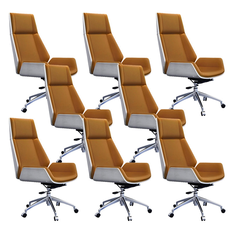 Contemporary Wheels Swivel Chair Faux Leather High Back Chair Brown 8 Piece Set Star Base Clearhalo 'furn' 'furn_office_chair' 'Furniture' 'Office Chairs' 'Office Furniture' 'office_chair' 6432073
