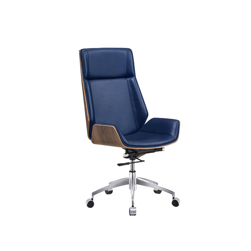 Contemporary Wheels Swivel Chair Faux Leather High Back Chair Blue 1 Piece Star Base Clearhalo 'furn' 'furn_office_chair' 'Furniture' 'Office Chairs' 'Office Furniture' 'office_chair' 6432074