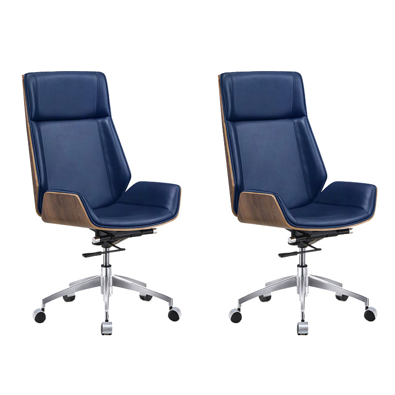 Contemporary Wheels Swivel Chair Faux Leather High Back Chair Blue 2 Piece Set Star Base Clearhalo 'furn' 'furn_office_chair' 'Furniture' 'Office Chairs' 'Office Furniture' 'office_chair' 6432075