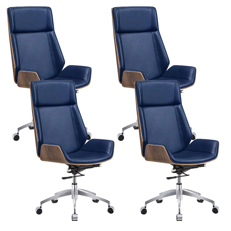 Contemporary Wheels Swivel Chair Faux Leather High Back Chair Blue 4 Piece Set Star Base Clearhalo 'furn' 'furn_office_chair' 'Furniture' 'Office Chairs' 'Office Furniture' 'office_chair' 6432076