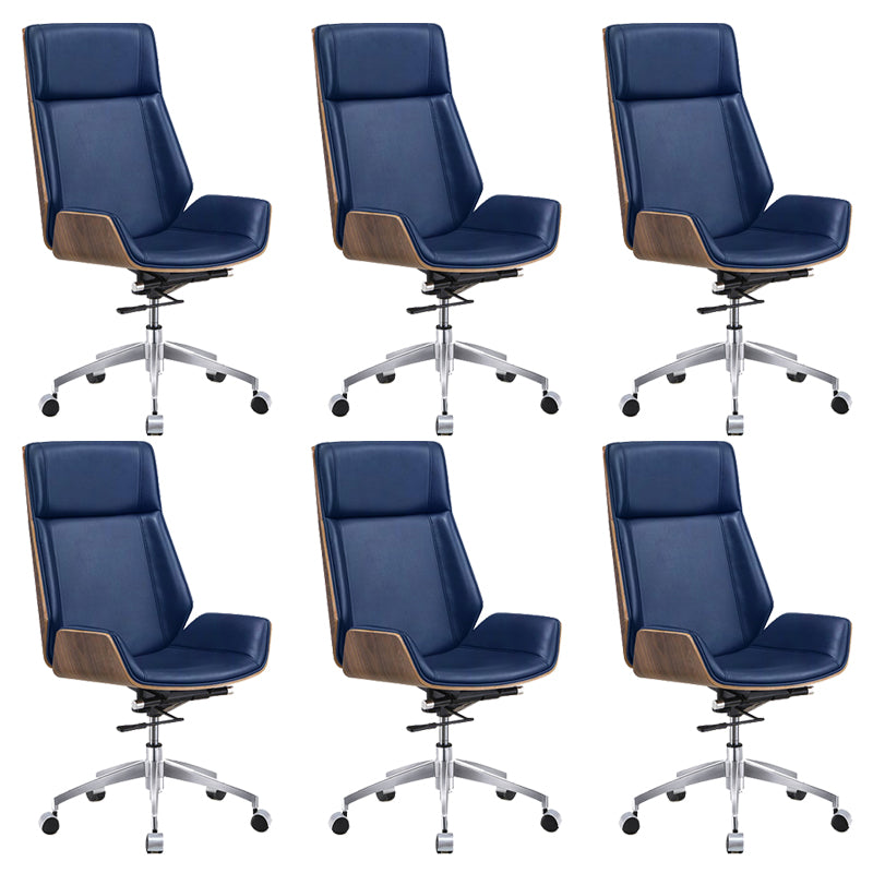 Contemporary Wheels Swivel Chair Faux Leather High Back Chair Blue 6 Piece Set Star Base Clearhalo 'furn' 'furn_office_chair' 'Furniture' 'Office Chairs' 'Office Furniture' 'office_chair' 6432077