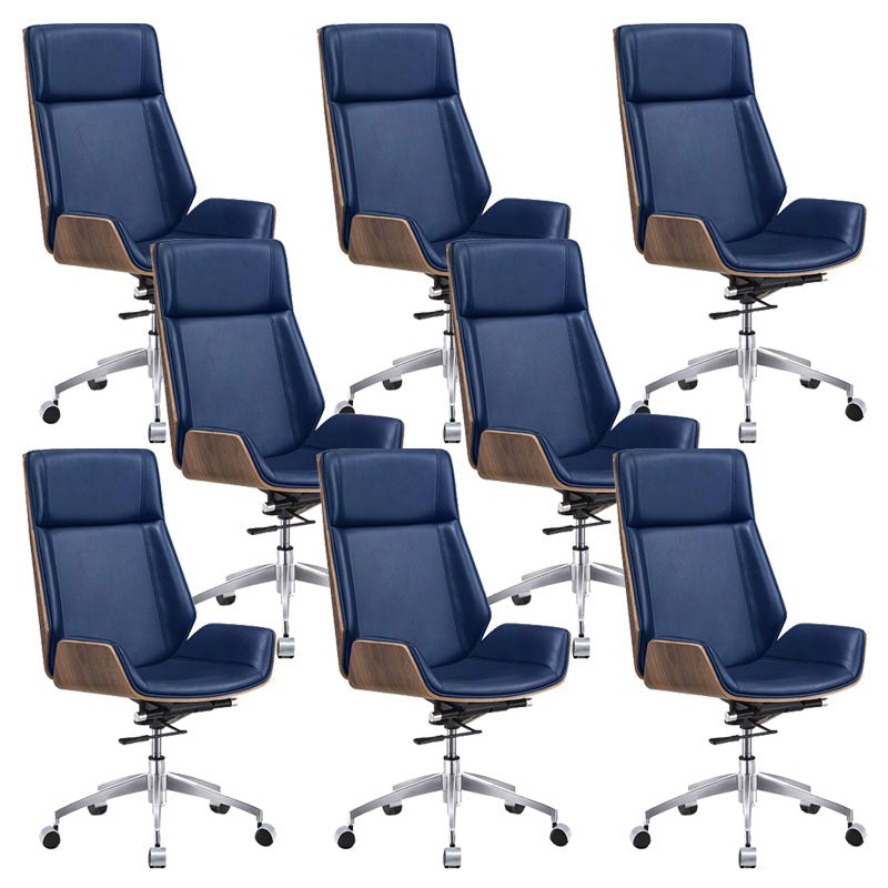 Contemporary Wheels Swivel Chair Faux Leather High Back Chair Blue 8 Piece Set Star Base Clearhalo 'furn' 'furn_office_chair' 'Furniture' 'Office Chairs' 'Office Furniture' 'office_chair' 6432078