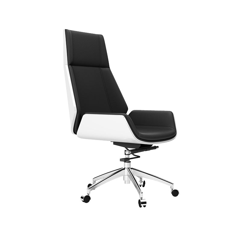 Contemporary Wheels Swivel Chair Faux Leather High Back Chair Black White 1 Piece Star Base Clearhalo 'furn' 'furn_office_chair' 'Furniture' 'Office Chairs' 'Office Furniture' 'office_chair' 6432079