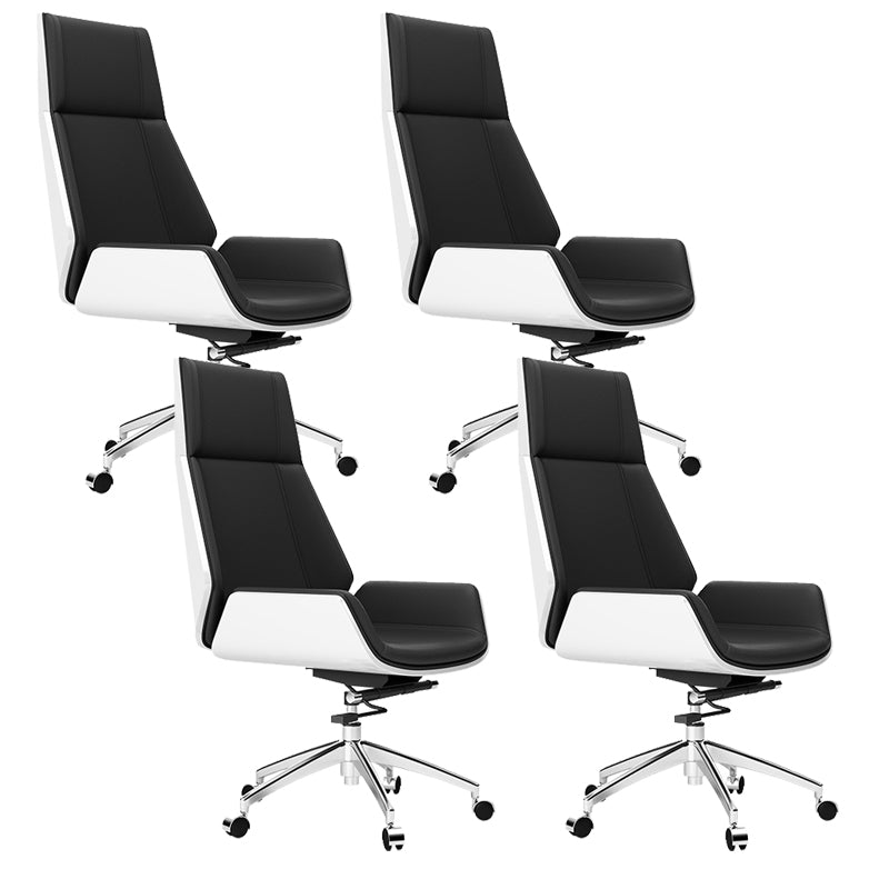 Contemporary Wheels Swivel Chair Faux Leather High Back Chair Black White 4 Piece Set Star Base Clearhalo 'furn' 'furn_office_chair' 'Furniture' 'Office Chairs' 'Office Furniture' 'office_chair' 6432081