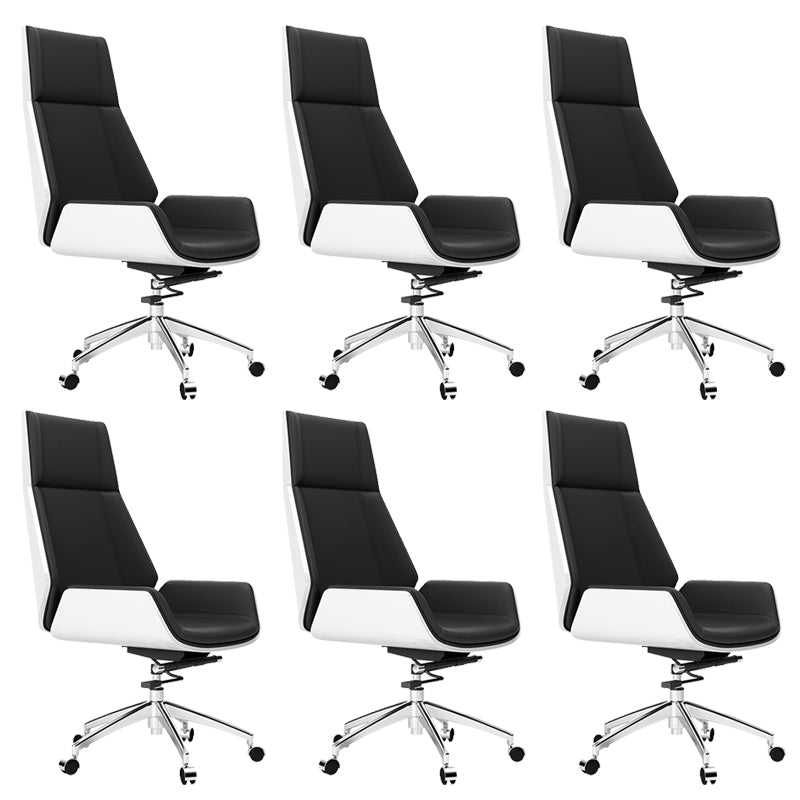 Contemporary Wheels Swivel Chair Faux Leather High Back Chair Black White 6 Piece Set Star Base Clearhalo 'furn' 'furn_office_chair' 'Furniture' 'Office Chairs' 'Office Furniture' 'office_chair' 6432082