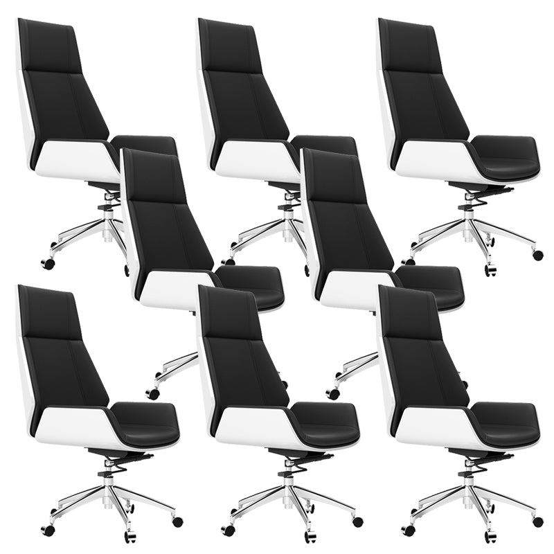 Contemporary Wheels Swivel Chair Faux Leather High Back Chair Black White 8 Piece Set Star Base Clearhalo 'furn' 'furn_office_chair' 'Furniture' 'Office Chairs' 'Office Furniture' 'office_chair' 6432083
