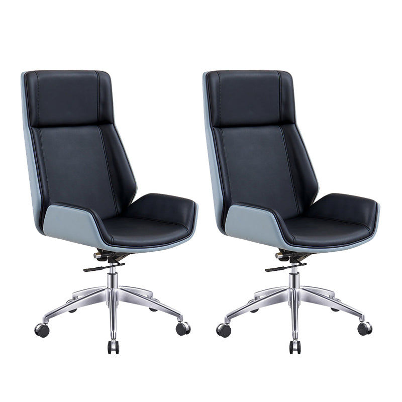Contemporary Wheels Swivel Chair Faux Leather High Back Chair Blue-Black 2 Piece Set Star Base Clearhalo 'furn' 'furn_office_chair' 'Furniture' 'Office Chairs' 'Office Furniture' 'office_chair' 6432085