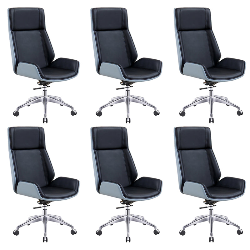 Contemporary Wheels Swivel Chair Faux Leather High Back Chair Blue-Black 6 Piece Set Star Base Clearhalo 'furn' 'furn_office_chair' 'Furniture' 'Office Chairs' 'Office Furniture' 'office_chair' 6432087