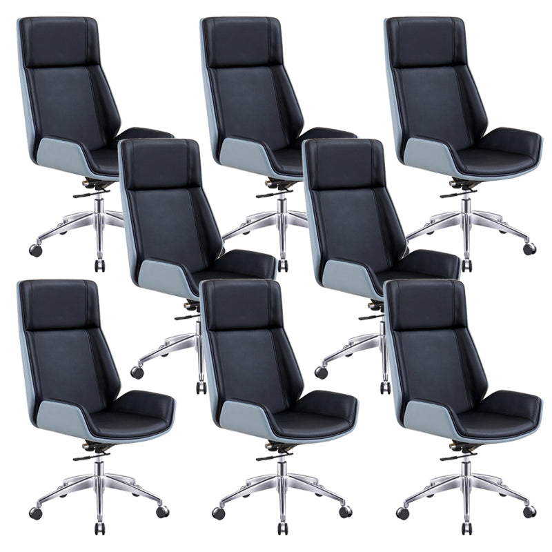 Contemporary Wheels Swivel Chair Faux Leather High Back Chair Blue-Black 8 Piece Set Star Base Clearhalo 'furn' 'furn_office_chair' 'Furniture' 'Office Chairs' 'Office Furniture' 'office_chair' 6432088