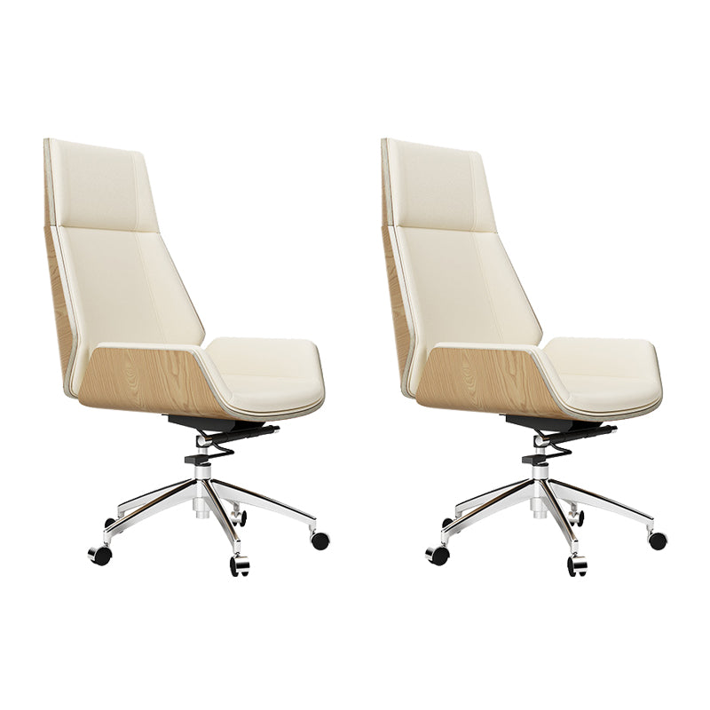 Contemporary Wheels Swivel Chair Faux Leather High Back Chair Off-White 2 Piece Set Star Base Clearhalo 'furn' 'furn_office_chair' 'Furniture' 'Office Chairs' 'Office Furniture' 'office_chair' 6432090