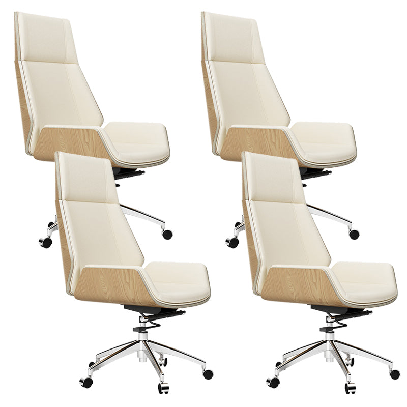 Contemporary Wheels Swivel Chair Faux Leather High Back Chair Off-White 4 Piece Set Star Base Clearhalo 'furn' 'furn_office_chair' 'Furniture' 'Office Chairs' 'Office Furniture' 'office_chair' 6432091