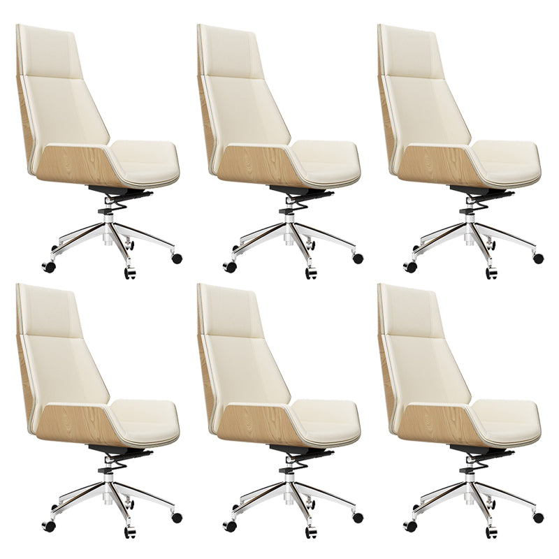 Contemporary Wheels Swivel Chair Faux Leather High Back Chair Off-White 6 Piece Set Star Base Clearhalo 'furn' 'furn_office_chair' 'Furniture' 'Office Chairs' 'Office Furniture' 'office_chair' 6432092