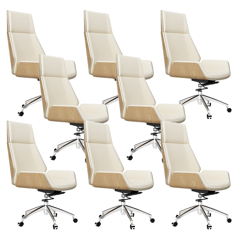Contemporary Wheels Swivel Chair Faux Leather High Back Chair Off-White 8 Piece Set Star Base Clearhalo 'furn' 'furn_office_chair' 'Furniture' 'Office Chairs' 'Office Furniture' 'office_chair' 6432093