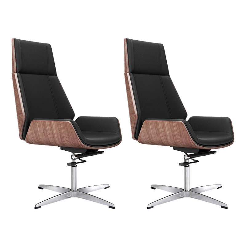 Contemporary Wheels Swivel Chair Faux Leather High Back Chair Black 2 Piece Set 4-Star Clearhalo 'furn' 'furn_office_chair' 'Furniture' 'Office Chairs' 'Office Furniture' 'office_chair' 6432095