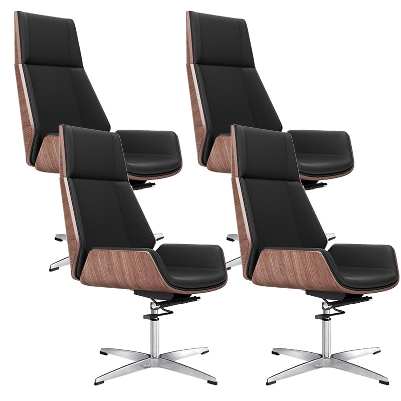 Contemporary Wheels Swivel Chair Faux Leather High Back Chair Black 4 Piece Set 4-Star Clearhalo 'furn' 'furn_office_chair' 'Furniture' 'Office Chairs' 'Office Furniture' 'office_chair' 6432096
