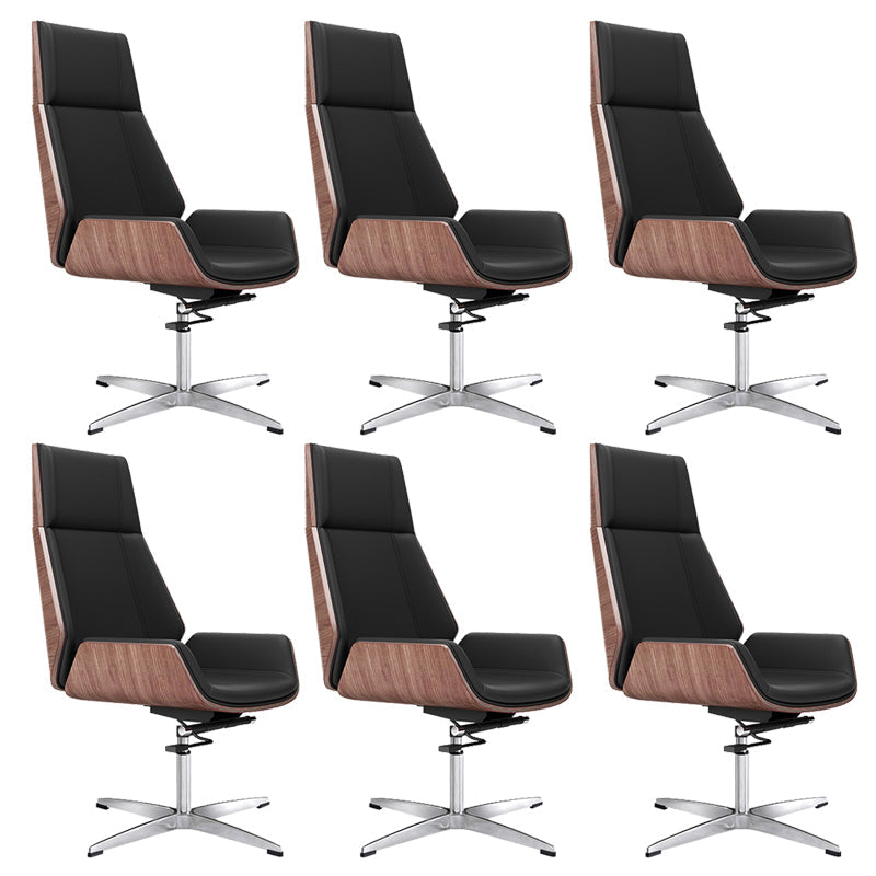 Contemporary Wheels Swivel Chair Faux Leather High Back Chair Black 6 Piece Set 4-Star Clearhalo 'furn' 'furn_office_chair' 'Furniture' 'Office Chairs' 'Office Furniture' 'office_chair' 6432097