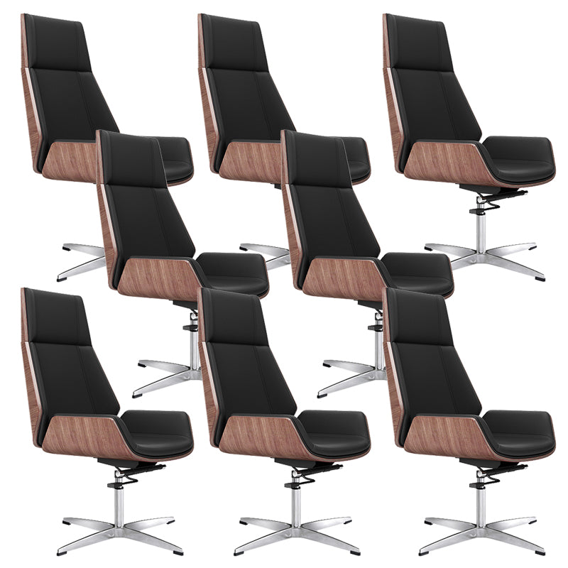 Contemporary Wheels Swivel Chair Faux Leather High Back Chair Black 8 Piece Set 4-Star Clearhalo 'furn' 'furn_office_chair' 'Furniture' 'Office Chairs' 'Office Furniture' 'office_chair' 6432098